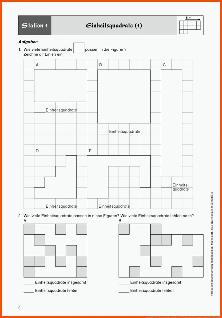 Grundschule Unterrichtsmaterial Mathematik Geometrie FlÃ¤cheninhalt ... Fuer Umfang Berechnen 4 Klasse Arbeitsblätter
