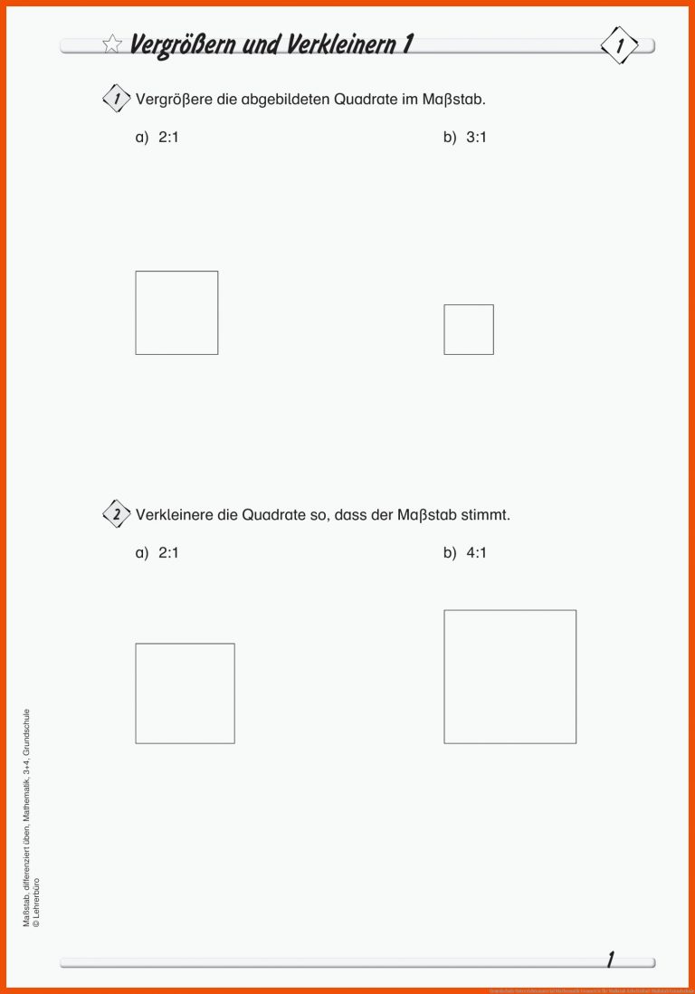 Grundschule Unterrichtsmaterial Mathematik Geometrie für maßstab arbeitsblatt maßstab grundschule