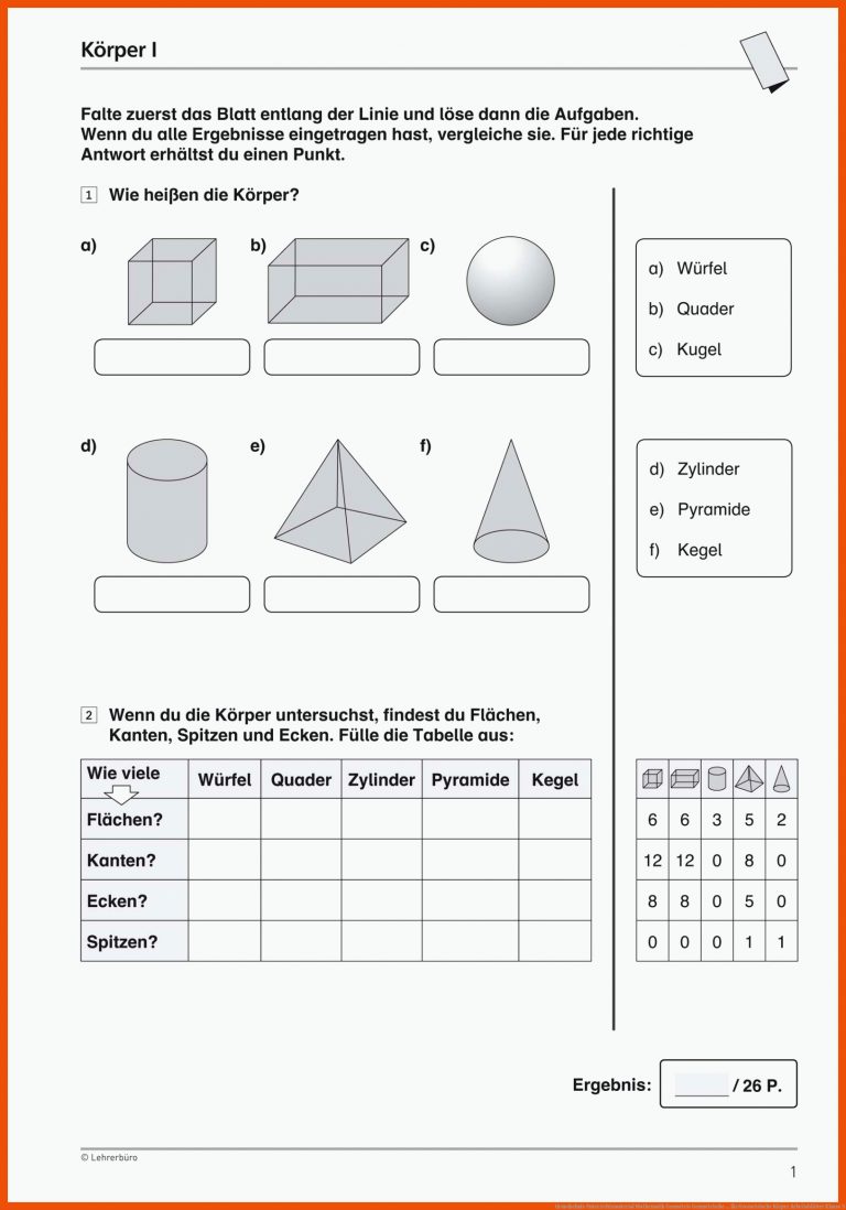 Grundschule Unterrichtsmaterial Mathematik Geometrie Geometrische ... Fuer Geometrische Körper Arbeitsblätter Klasse 5
