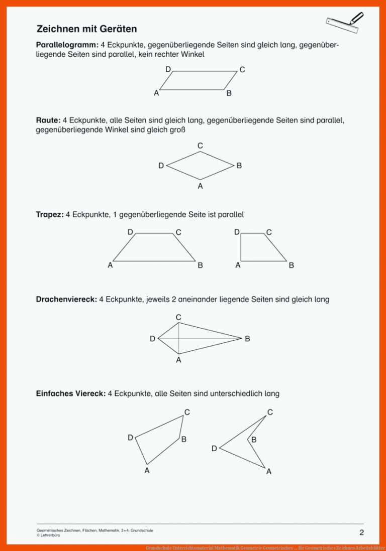 Grundschule Unterrichtsmaterial Mathematik Geometrie Geometrisches ... Fuer Geometrisches Zeichnen Arbeitsblätter