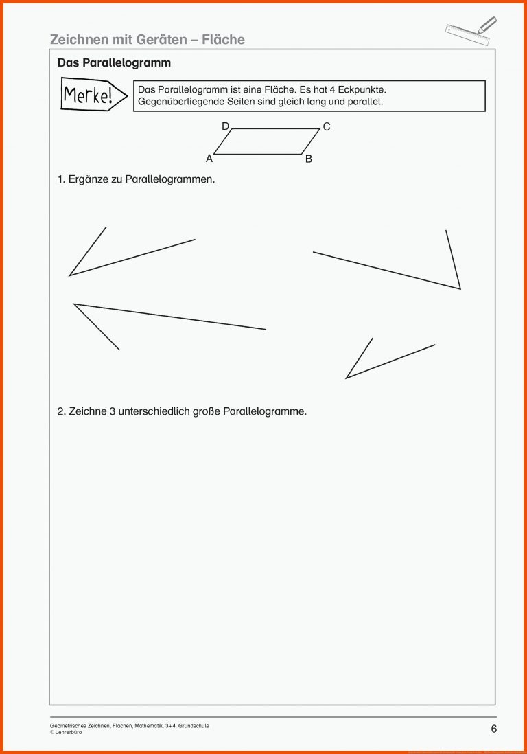 Grundschule Unterrichtsmaterial Mathematik Geometrie Geometrisches ... für parallelogramm zeichnen arbeitsblatt