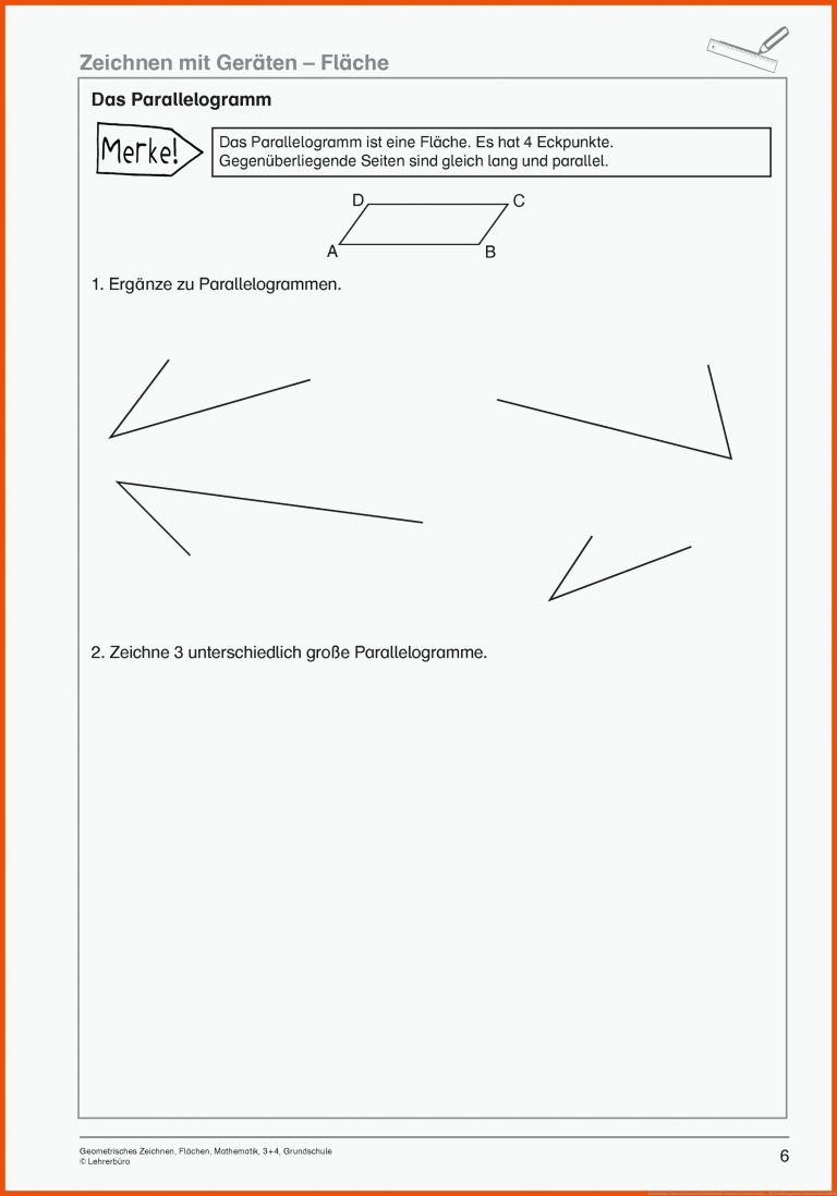 Grundschule Unterrichtsmaterial Mathematik Geometrie Geometrisches ... Fuer Parallelogramm Zeichnen Arbeitsblatt