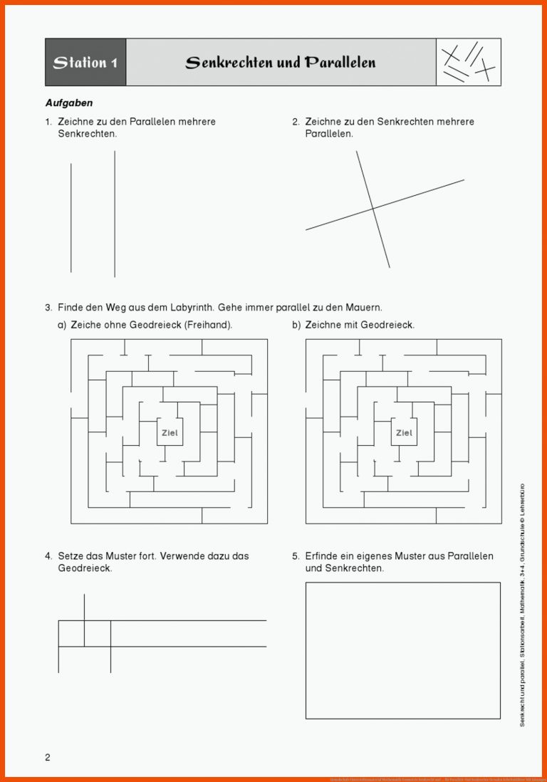 Grundschule Unterrichtsmaterial Mathematik Geometrie Senkrecht Und ... Fuer Parallele Und Senkrechte Geraden Arbeitsblätter Mit Lösungen