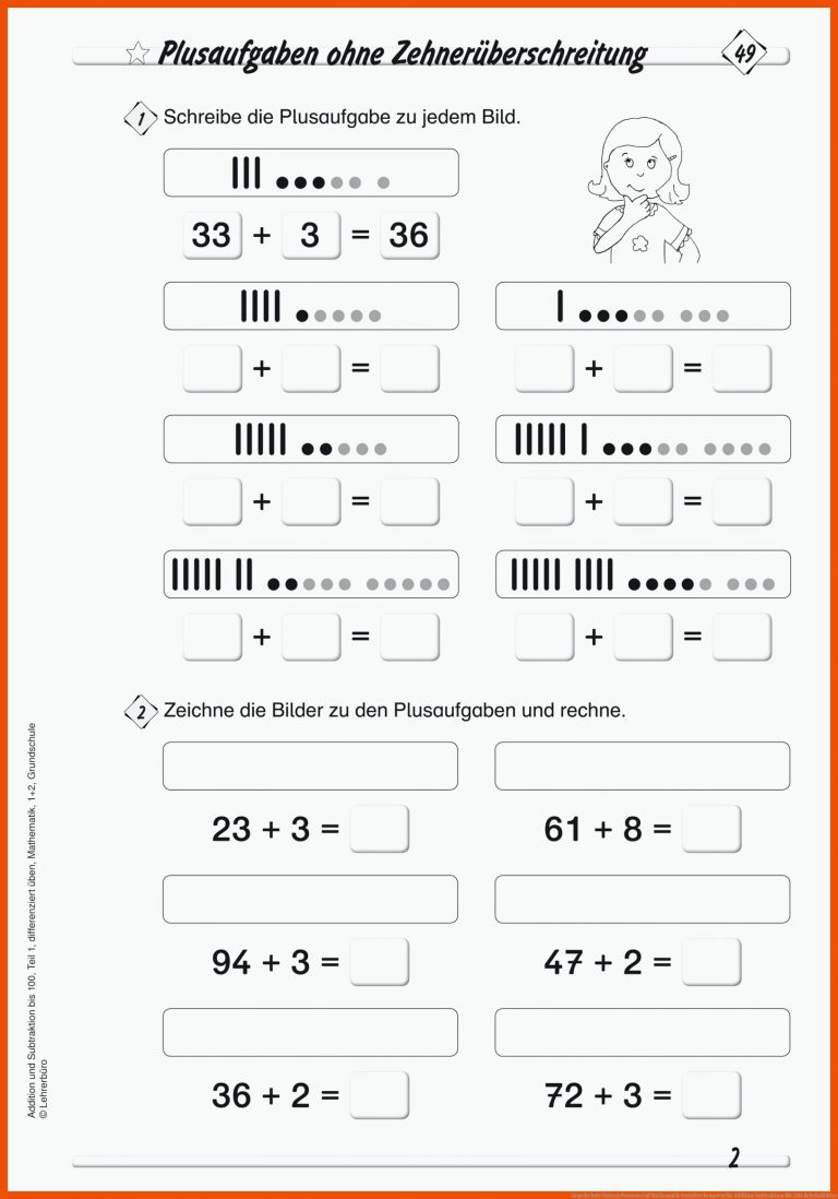Grundschule Unterrichtsmaterial Mathematik Grundrechenarten für addition subtraktion bis 100 arbeitsblätter