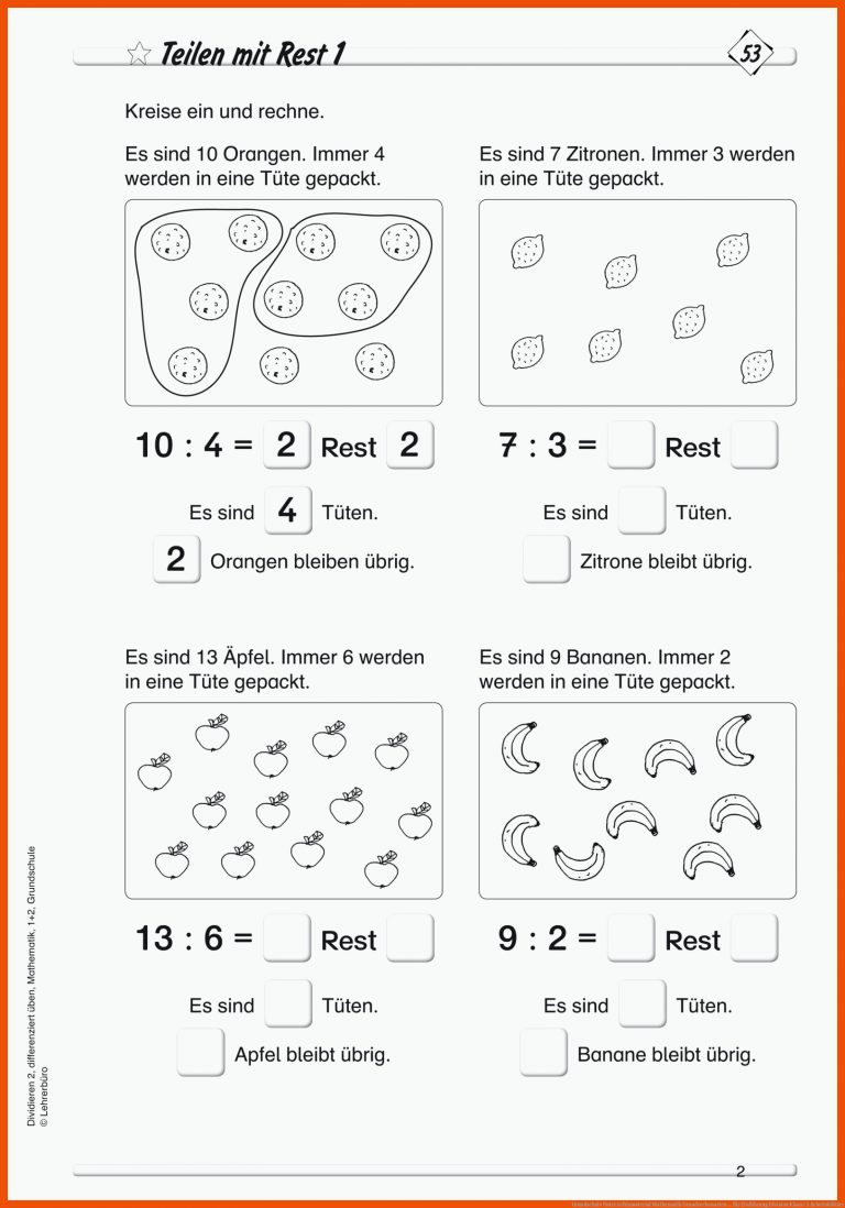 Grundschule Unterrichtsmaterial Mathematik Grundrechenarten ... für einführung division klasse 2 arbeitsblätter