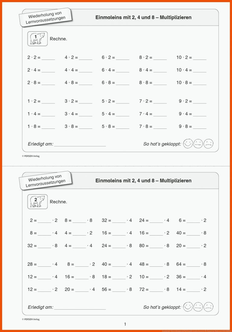 Grundschule Unterrichtsmaterial Mathematik Grundrechenarten für einmaleins montessori arbeitsblätter