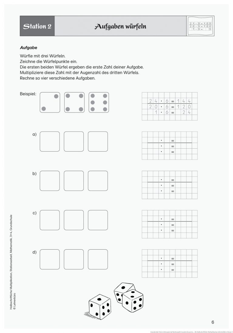 Grundschule Unterrichtsmaterial Mathematik Grundrechenarten ... für Halbschriftliche Multiplikation Arbeitsblätter Klasse 3