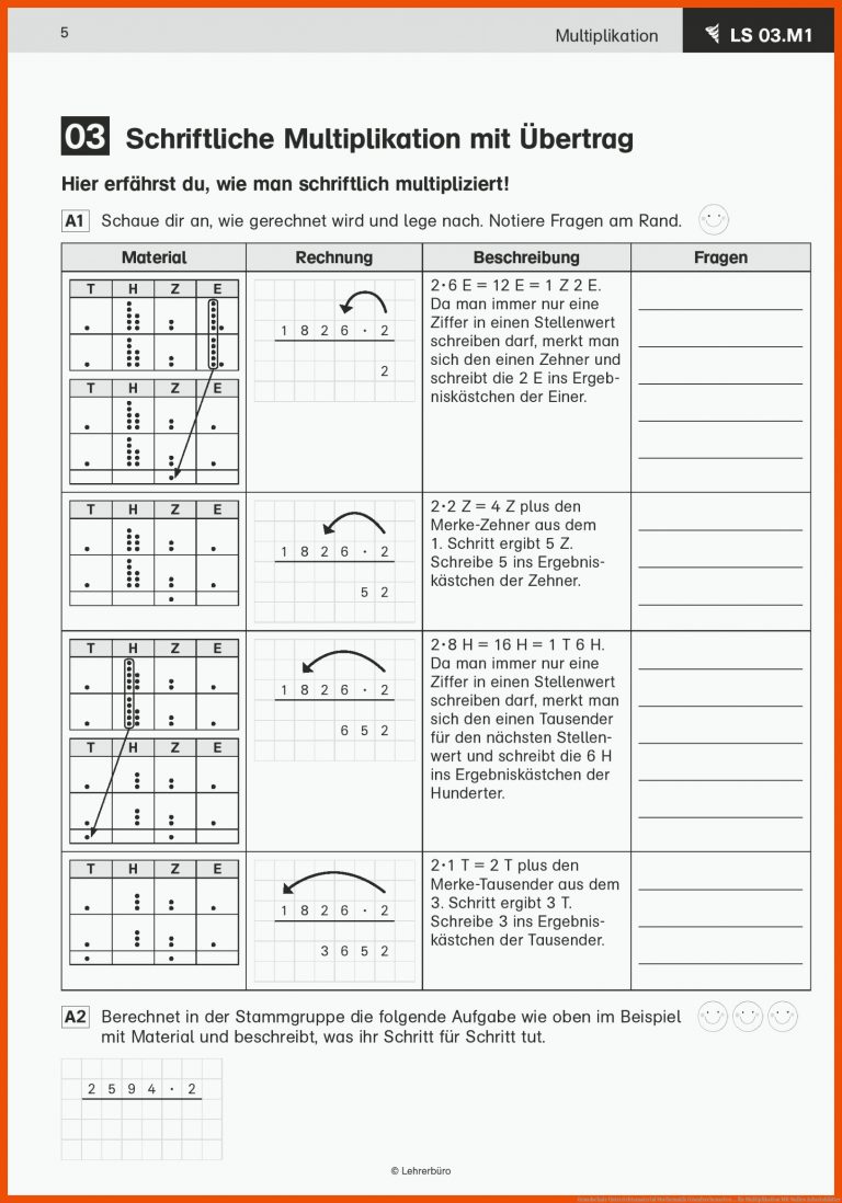 Grundschule Unterrichtsmaterial Mathematik Grundrechenarten ... für multiplikation mit nullen arbeitsblätter
