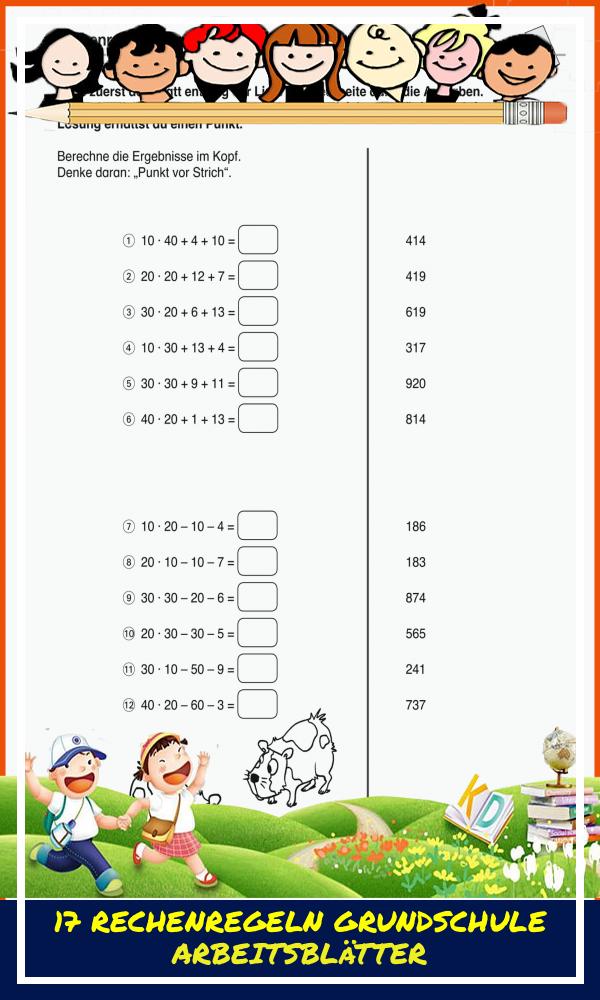 17 Rechenregeln Grundschule Arbeitsblätter
