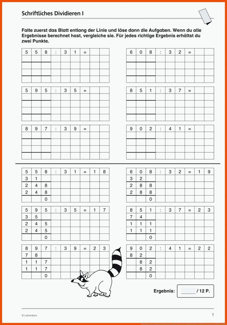 Grundschule Unterrichtsmaterial Mathematik Grundrechenarten für schriftlich dividieren schriftliche division arbeitsblätter klasse 5