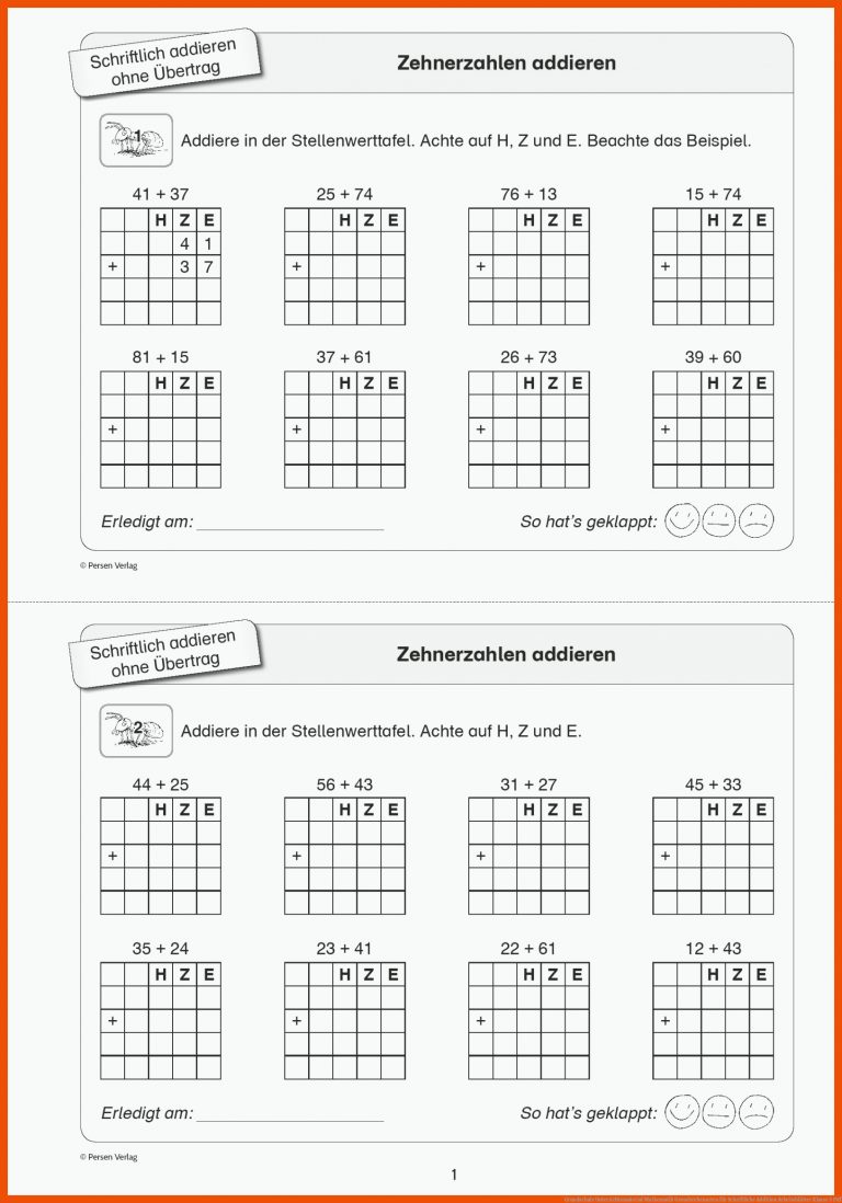 Grundschule Unterrichtsmaterial Mathematik Grundrechenarten für schriftliche addition arbeitsblätter klasse 5 pdf