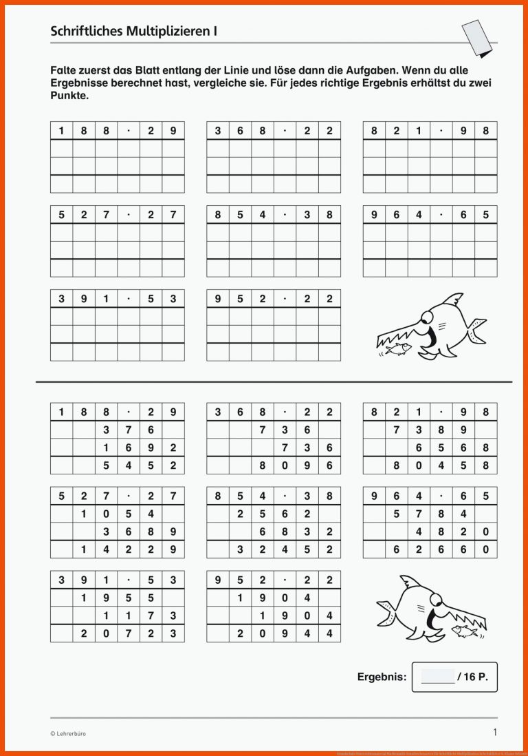 Grundschule Unterrichtsmaterial Mathematik Grundrechenarten für schriftliche multiplikation arbeitsblätter 4. klasse schweiz