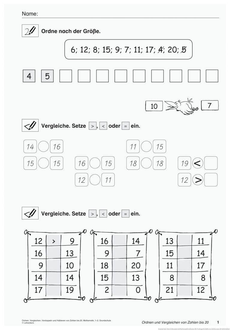 Grundschule Unterrichtsmaterial Mathematik Inklusion für Verdoppeln Halbieren Zahlenraum 20 Arbeitsblatt