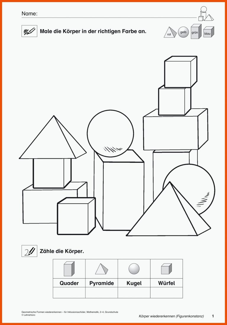 Grundschule Unterrichtsmaterial Mathematik Inklusion Geometrie für geometrische körper grundschule arbeitsblatt