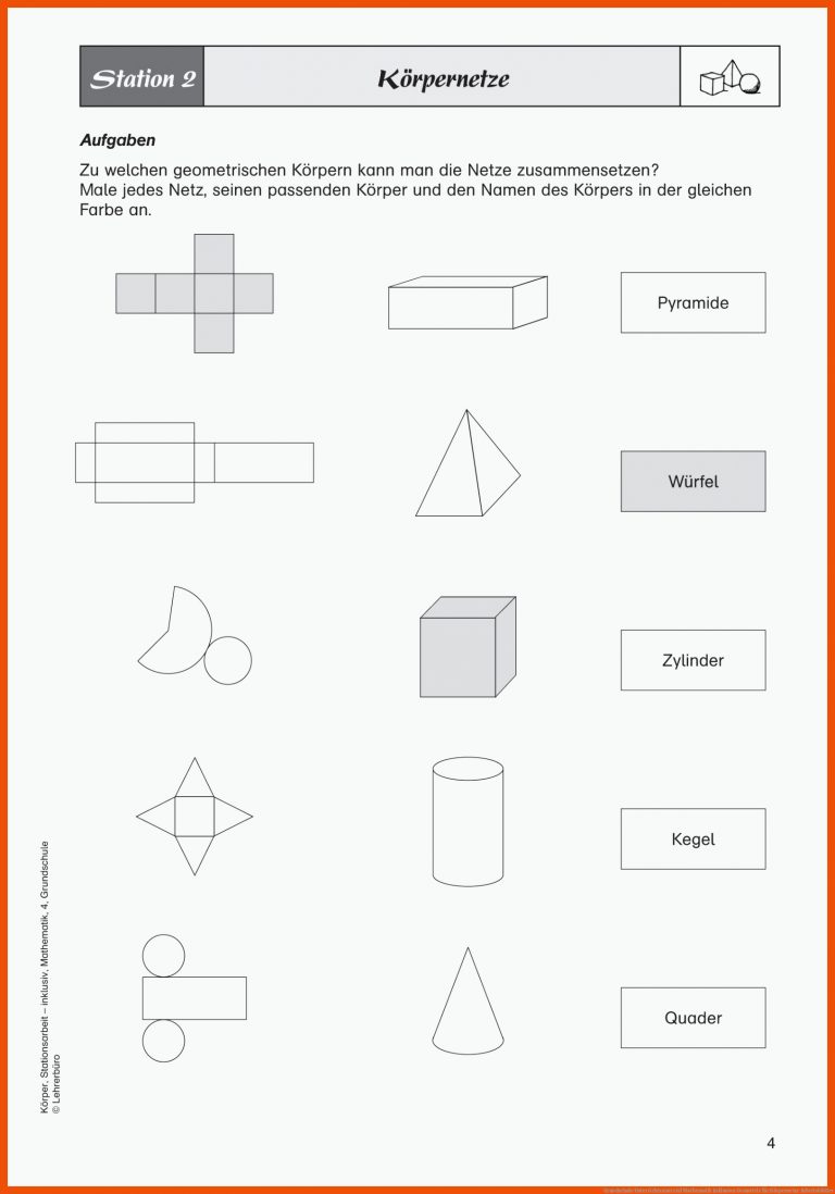 Grundschule Unterrichtsmaterial Mathematik Inklusion Geometrie für körpernetze arbeitsblätter