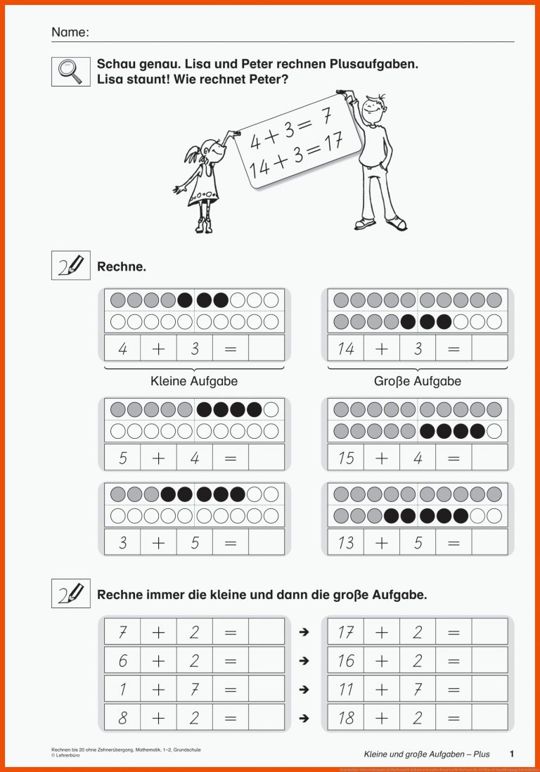 Grundschule Unterrichtsmaterial Mathematik Inklusion Grundrechenarten für rechnen bis 20 ohne zehnerübergang arbeitsblätter