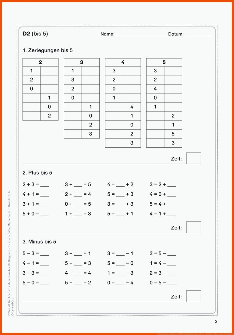 Grundschule Unterrichtsmaterial Mathematik Inklusion ZahlenrÃ¤ume ... für minus rechnen 1 klasse arbeitsblätter