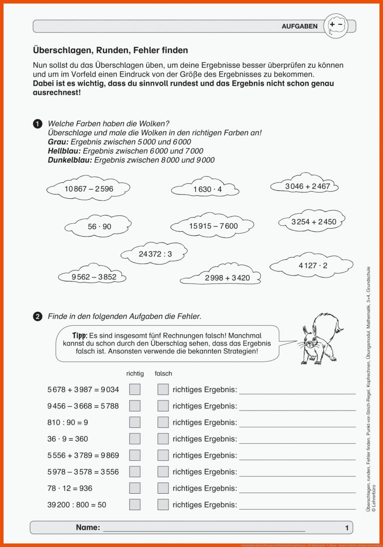 Grundschule Unterrichtsmaterial Mathematik Kopfrechnen ... für mathematik - 4. klasse - runden und überschlagen arbeitsblätter