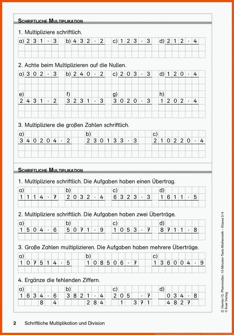 Grundschule Unterrichtsmaterial Mathematik Lernstand messen und ... für arbeitsblätter mathe klasse 3 multiplikation