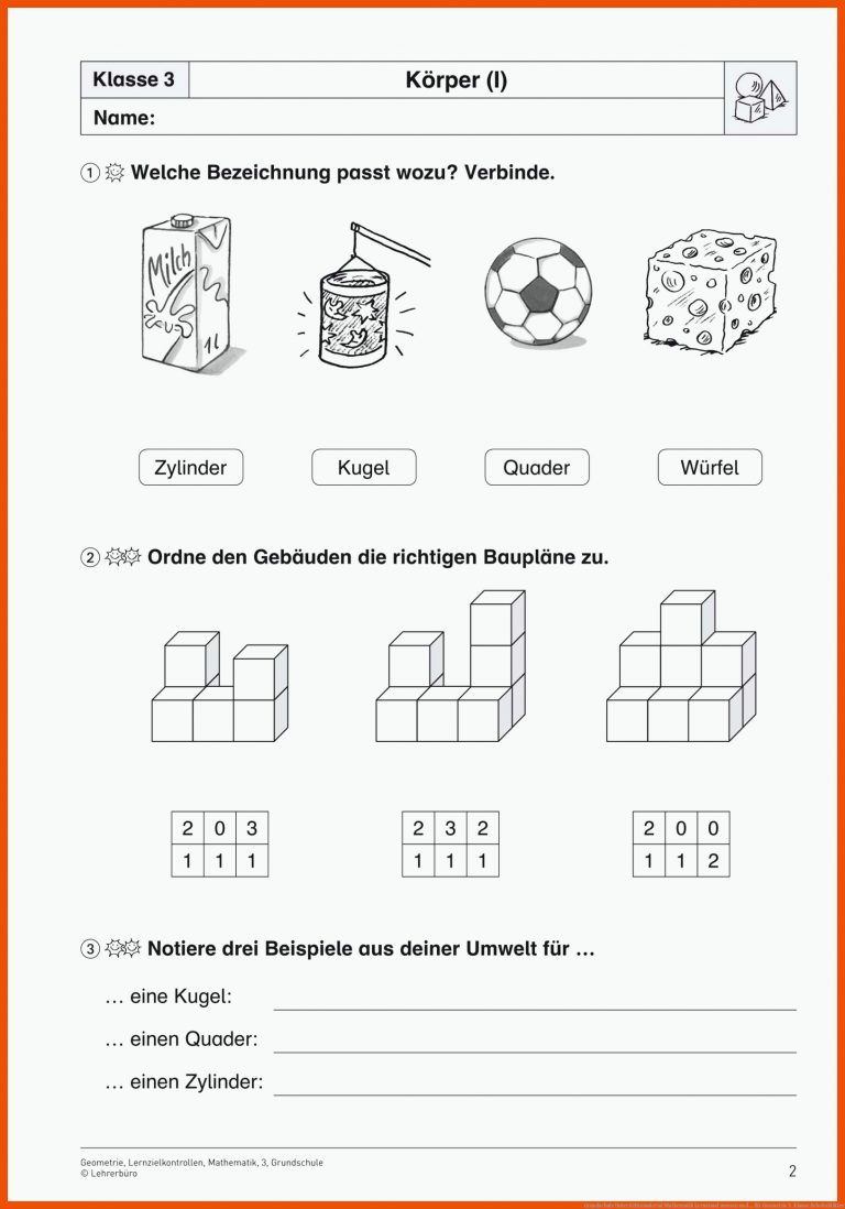 Grundschule Unterrichtsmaterial Mathematik Lernstand messen und ... für geometrie 3. klasse arbeitsblätter