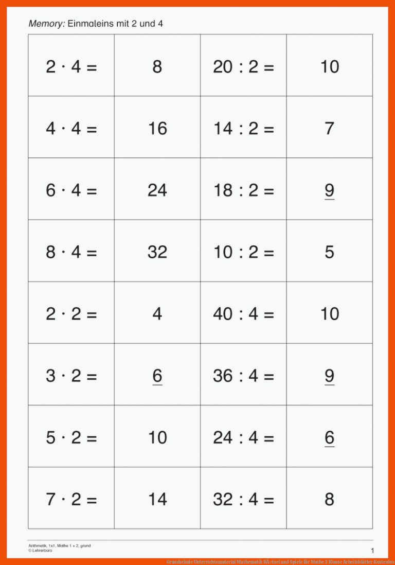 Grundschule Unterrichtsmaterial Mathematik RÃ¤tsel Und Spiele Fuer Mathe 2 Klasse Arbeitsblätter Kostenlos