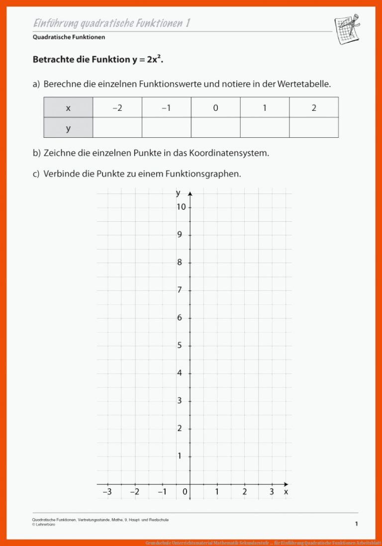 Grundschule Unterrichtsmaterial Mathematik Sekundarstufe ... für einführung quadratische funktionen arbeitsblatt