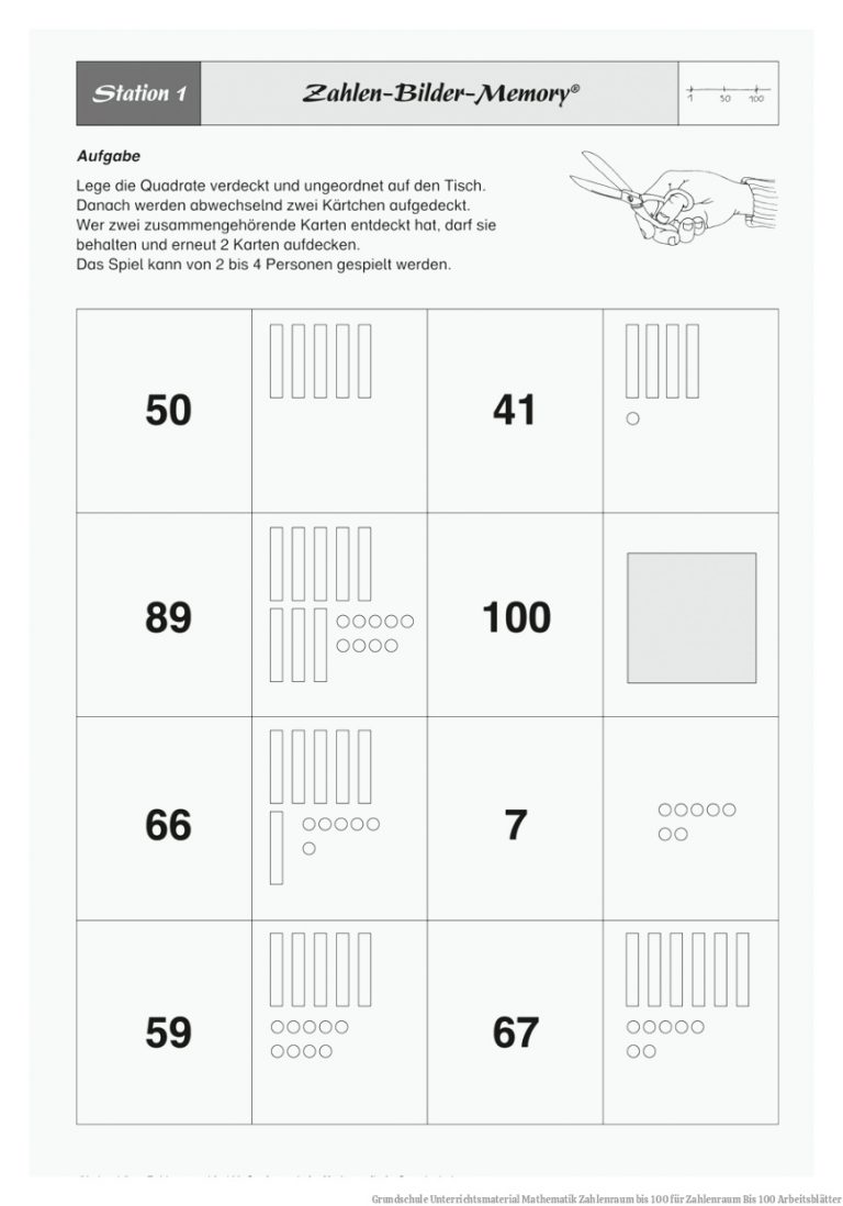 Grundschule Unterrichtsmaterial Mathematik Zahlenraum bis 100 für Zahlenraum Bis 100 Arbeitsblätter