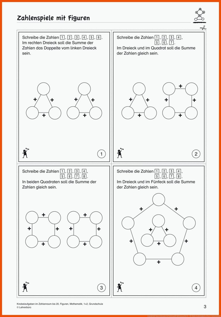 Grundschule Unterrichtsmaterial Mathematik Zahlenraum bis 20 ... für mathe knobelaufgaben klasse 5 arbeitsblätter