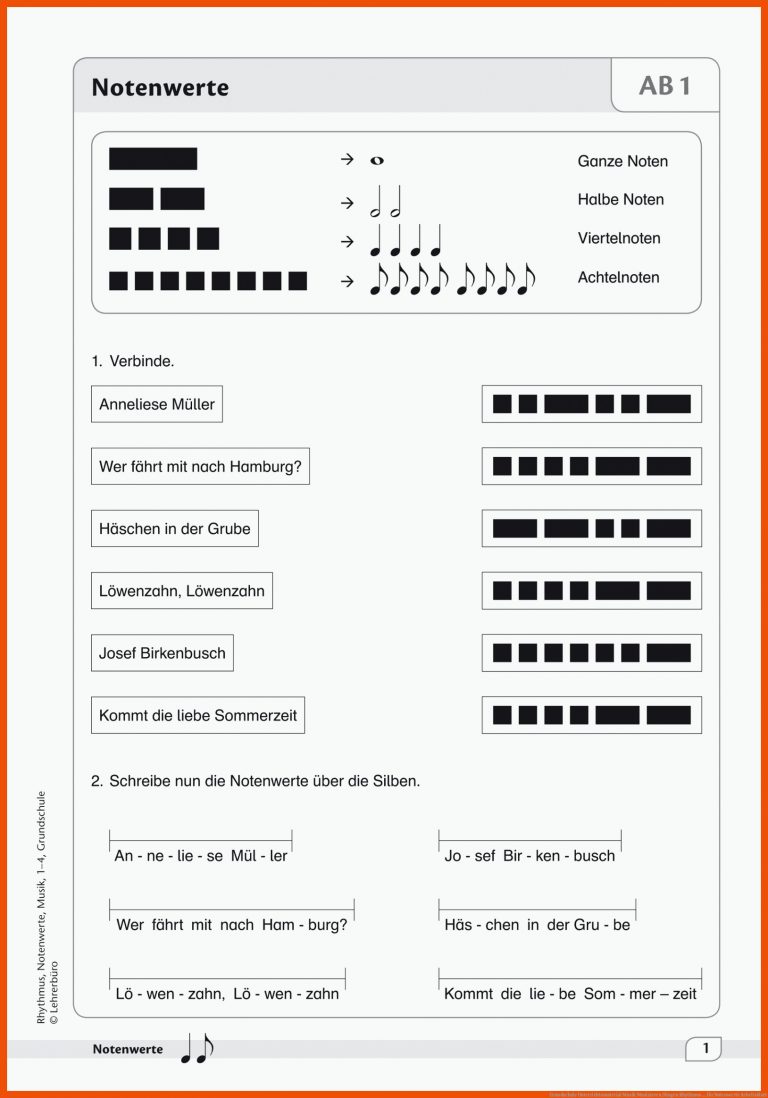 Grundschule Unterrichtsmaterial Musik Musizieren/Singen Rhythmus ... für notenwerte arbeitsblatt