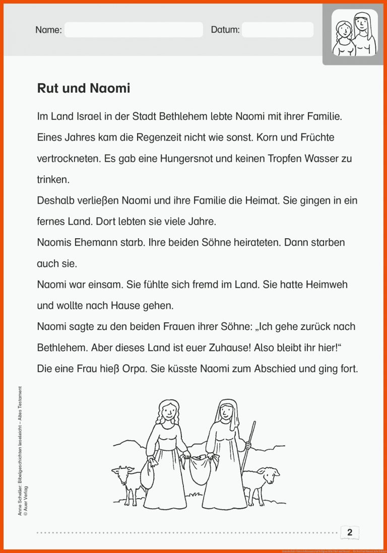 Grundschule Unterrichtsmaterial Religion Bibel Rut und Naomi ... für rut und noomi arbeitsblatt