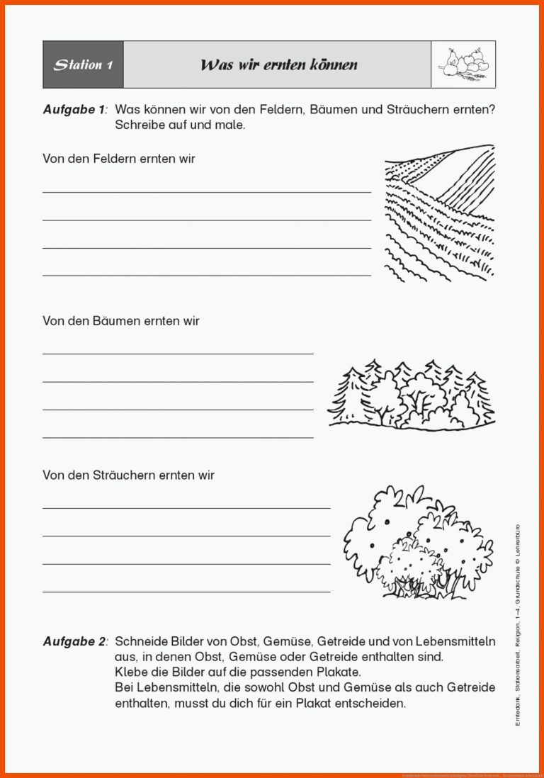 Grundschule Unterrichtsmaterial Religion Christliche Feste Und ... Fuer Erntedank Arbeitsblatt