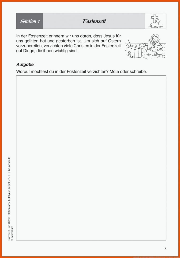Grundschule Unterrichtsmaterial Religion Christliche Feste Und ... Fuer Fastenzeit Arbeitsblatt
