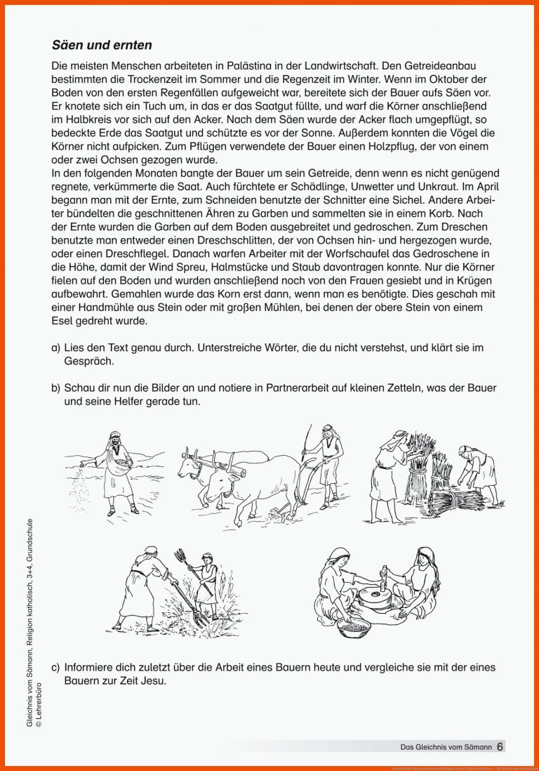 Grundschule Unterrichtsmaterial Religion Jesus Christus Gleichnis ... für gleichnisse arbeitsblatt