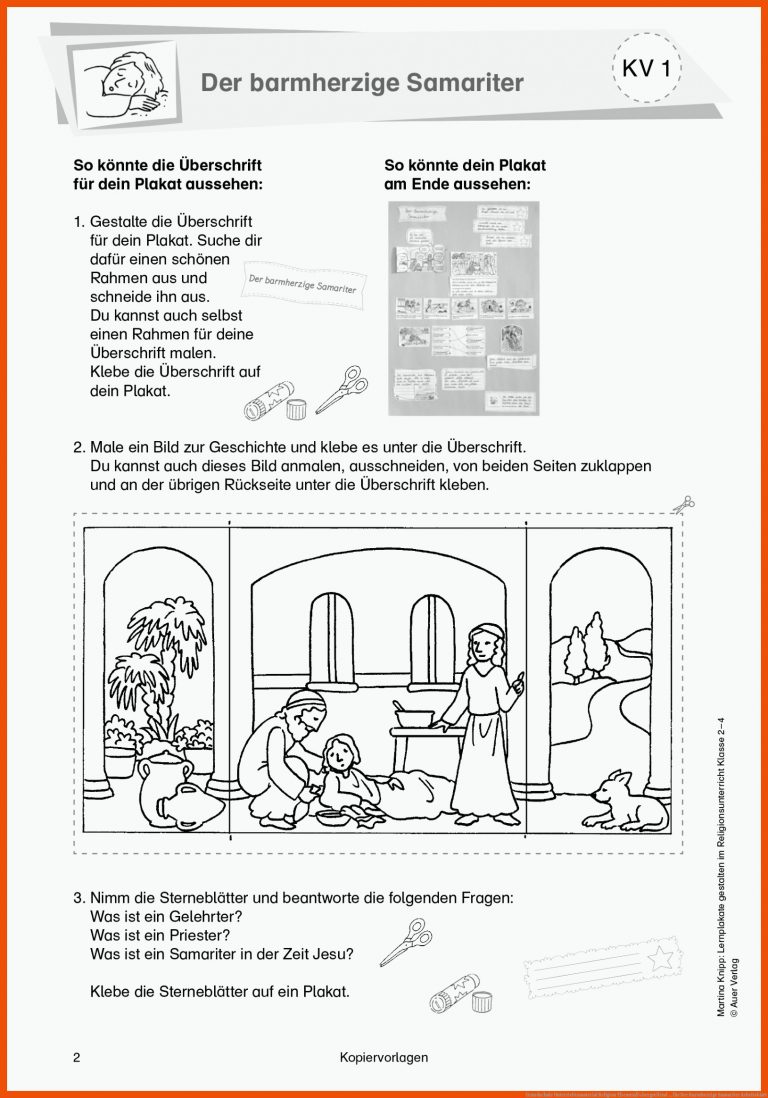 Grundschule Unterrichtsmaterial Religion ThemenÃ¼bergreifend ... für der barmherzige samariter arbeitsblatt