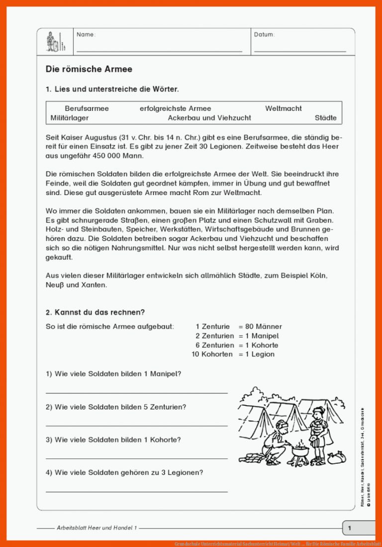 Grundschule Unterrichtsmaterial Sachunterricht Heimat/Welt ... für die römische familie arbeitsblatt