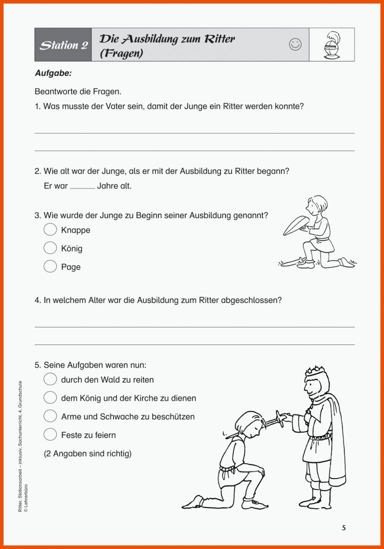 Grundschule Unterrichtsmaterial Sachunterricht Inklusion Ritter ... für ausbildung zum ritter arbeitsblatt