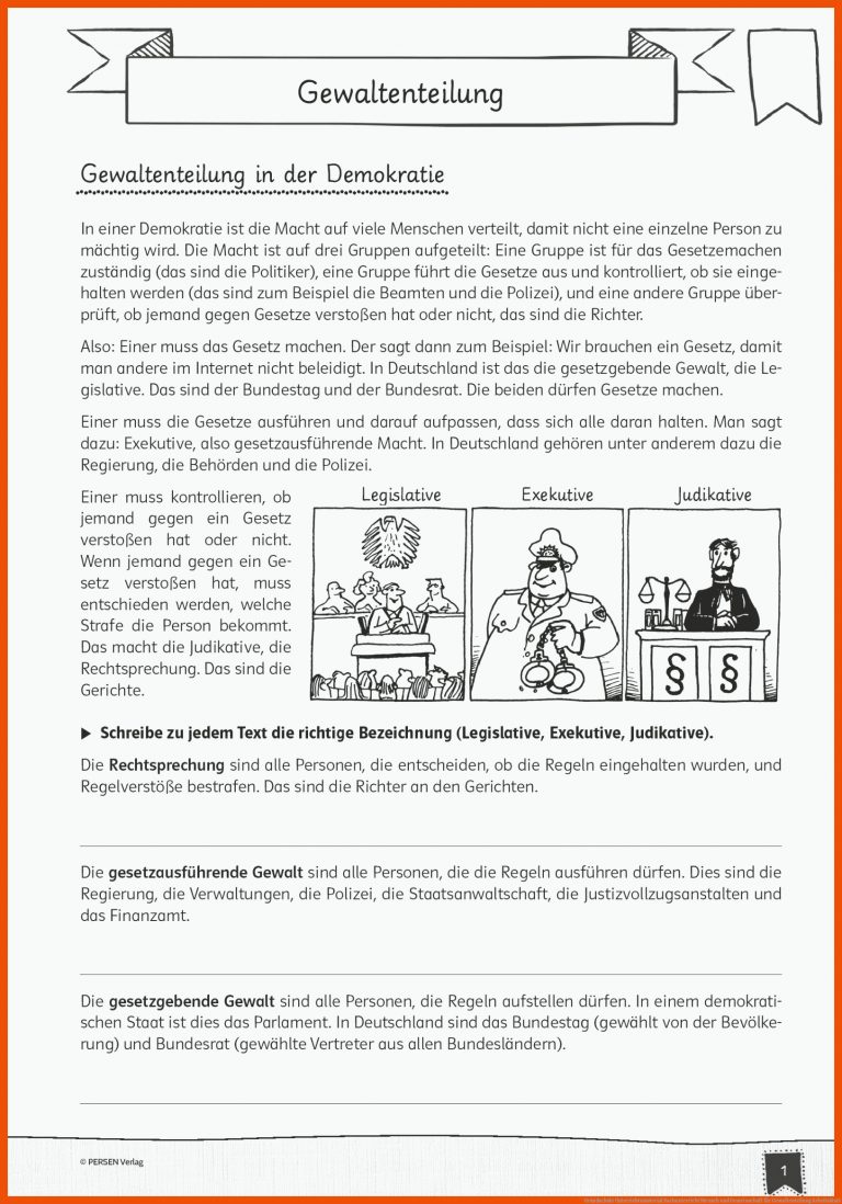 Grundschule Unterrichtsmaterial Sachunterricht Mensch und Gemeinschaft für gewaltenteilung arbeitsblatt