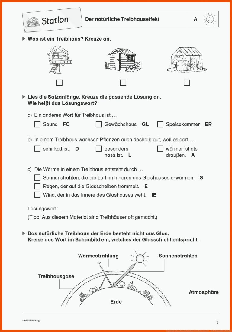 Grundschule Unterrichtsmaterial Sachunterricht Natur und Leben ... für treibhauseffekt arbeitsblatt
