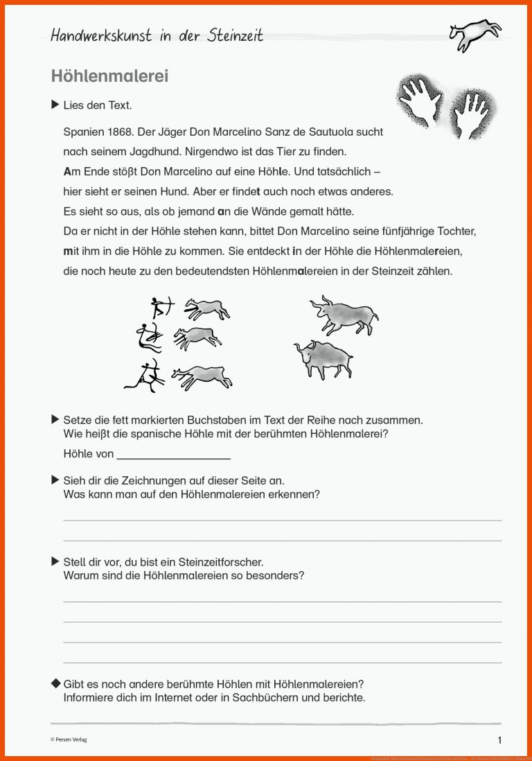 Grundschule Unterrichtsmaterial Sachunterricht Zeit und Kultur ... für steinzeit arbeitsblätter 5. klasse pdf