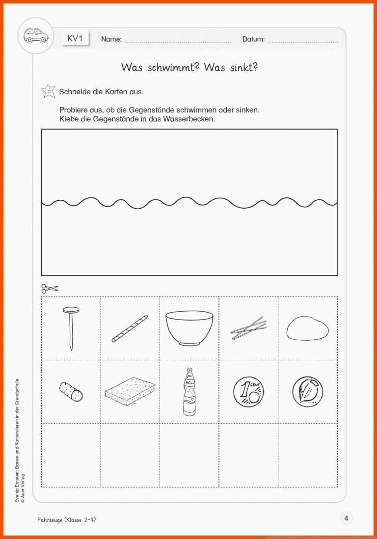 Grundschule Unterrichtsmaterial Werken/Textiles Gestalten für schwimmen und sinken arbeitsblätter