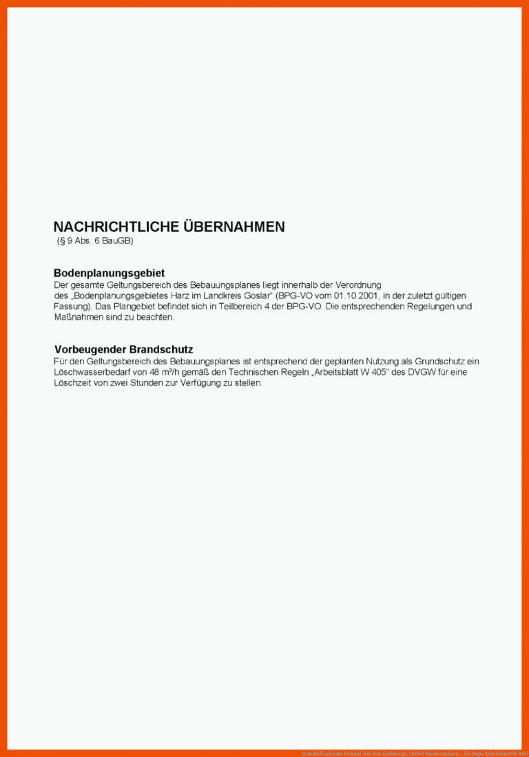 GrundstÃ¼ck Zum Verkauf, Auf Dem Liethberge, 38690 Niedersachsen ... Fuer Dvgw Arbeitsblatt W 405