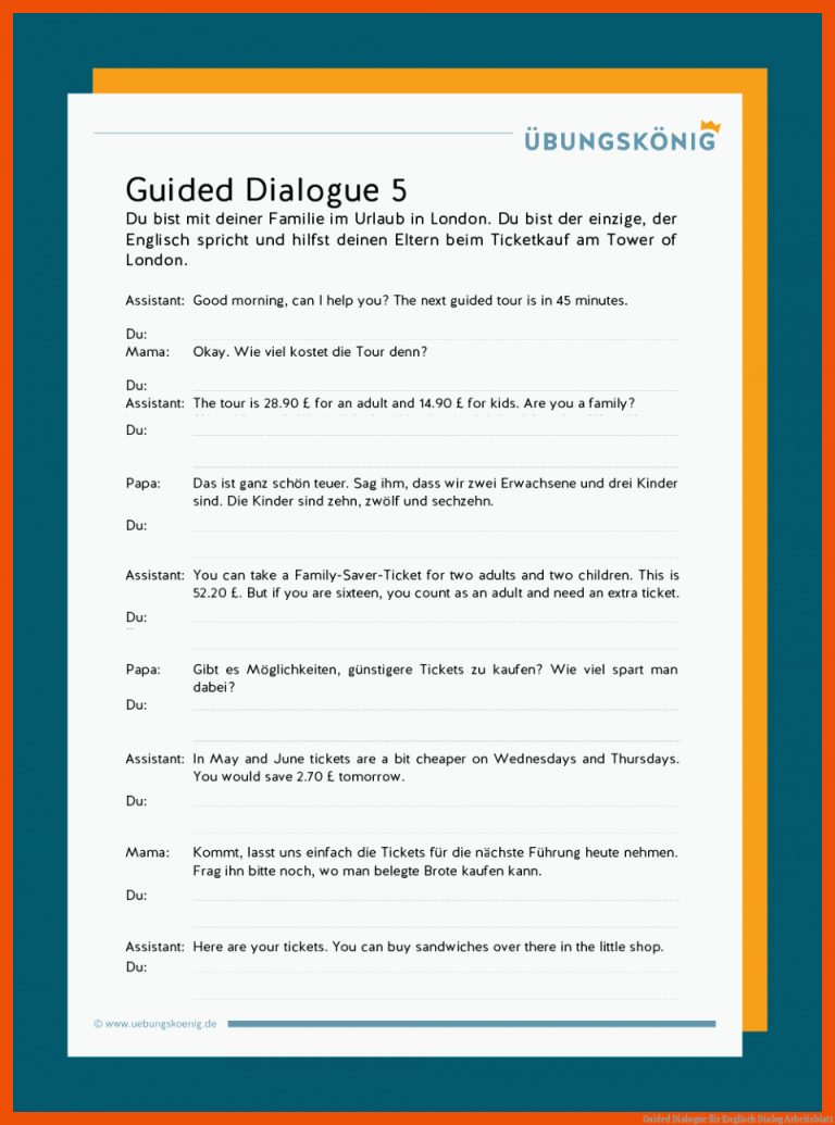 Guided Dialogue für englisch dialog arbeitsblatt