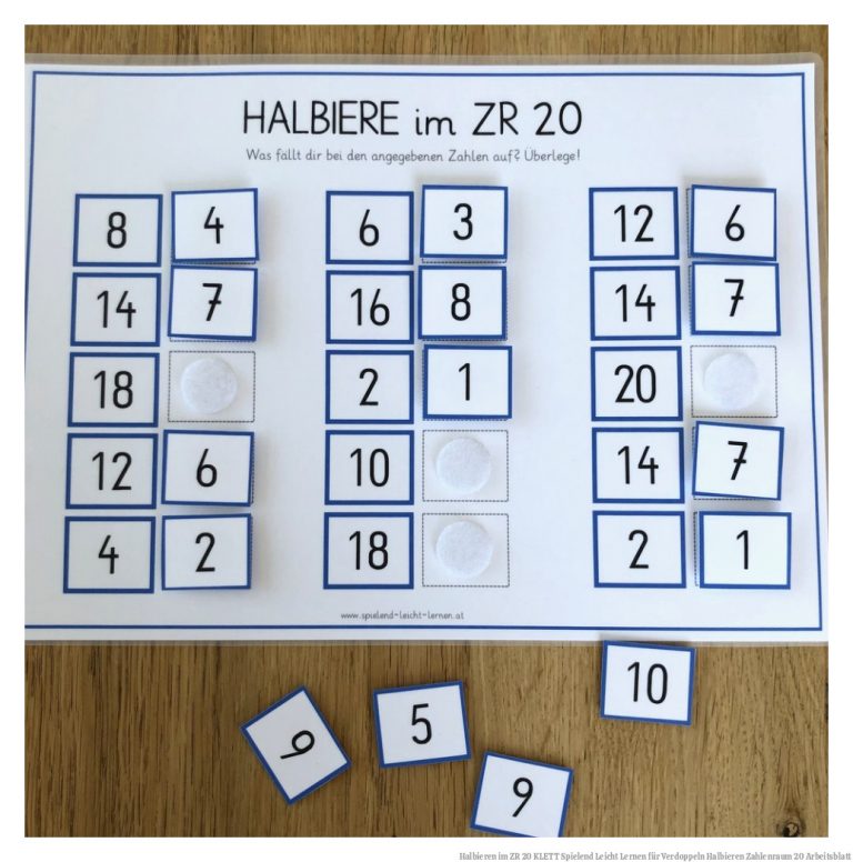 Halbieren im ZR 20 KLETT Spielend Leicht Lernen für Verdoppeln Halbieren Zahlenraum 20 Arbeitsblatt