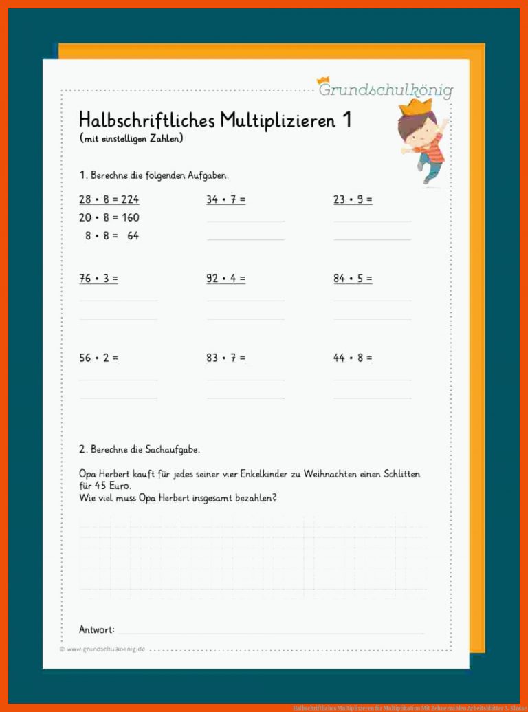 Halbschriftliches Multiplizieren für multiplikation mit zehnerzahlen arbeitsblätter 3. klasse