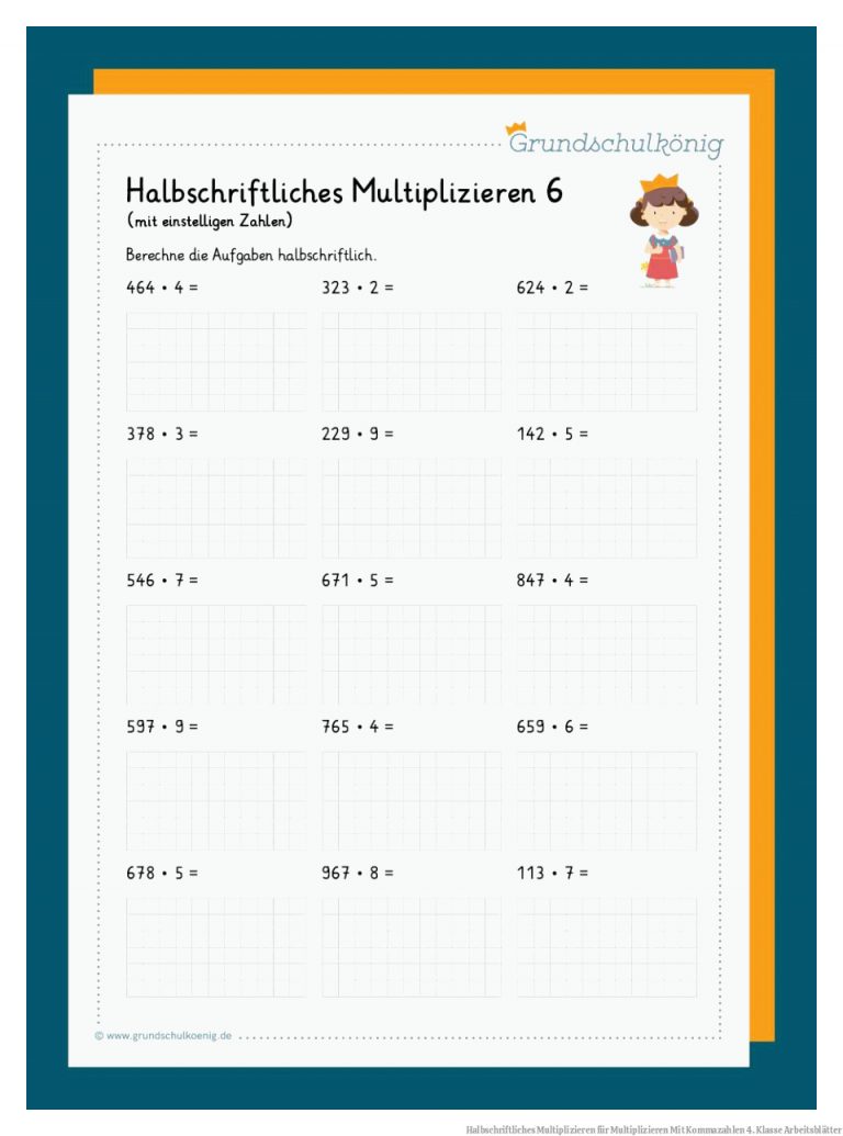Halbschriftliches Multiplizieren Fuer Multiplizieren Mit Kommazahlen 4. Klasse Arbeitsblätter