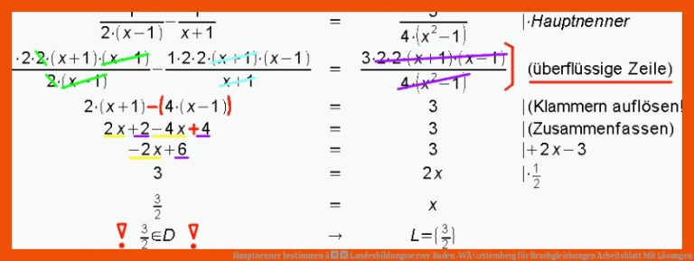 Hauptnenner bestimmen â Landesbildungsserver Baden-WÃ¼rttemberg für bruchgleichungen arbeitsblatt mit lösungen