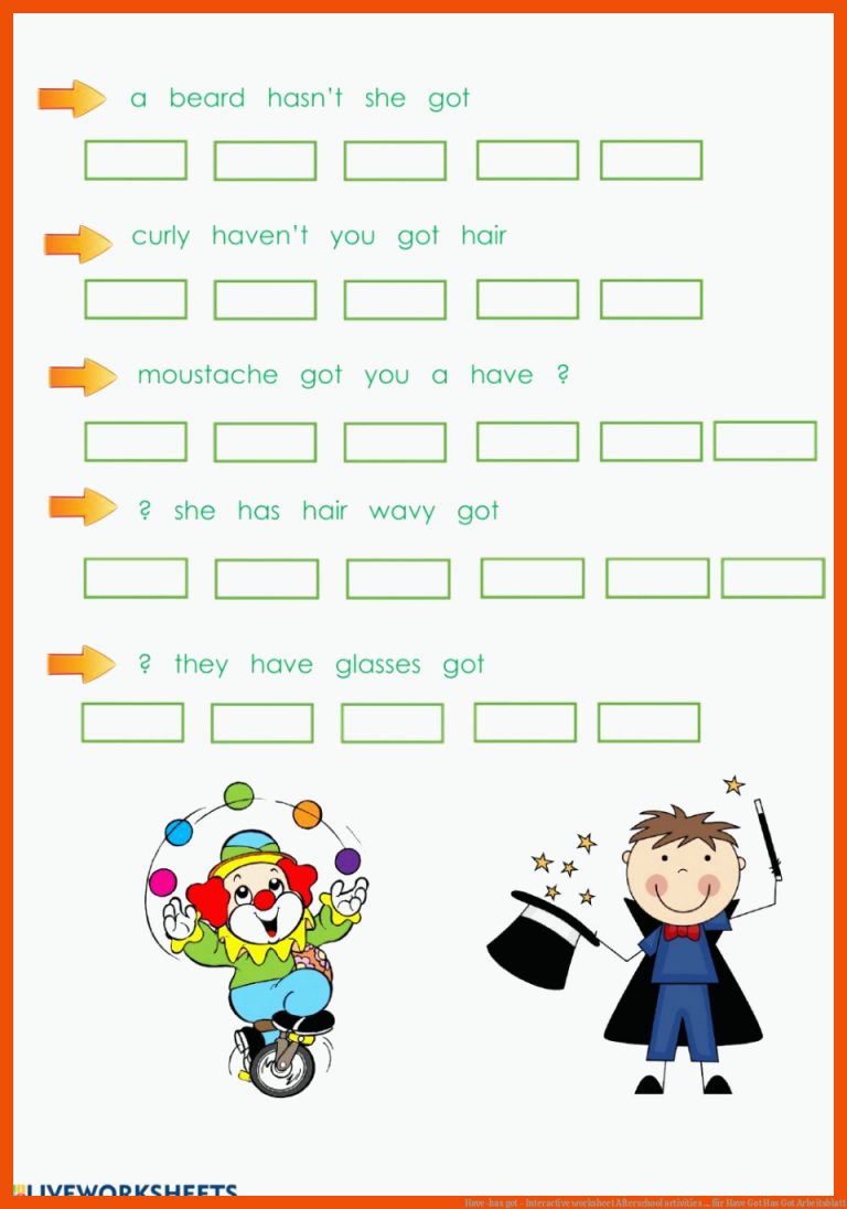 Have-has got - Interactive worksheet | Afterschool activities ... für have got has got arbeitsblatt