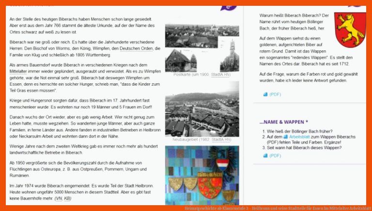 Heimatgeschichte ab Klassenstufe 3 - Heilbronn und seine Stadtteile für essen im mittelalter arbeitsblatt