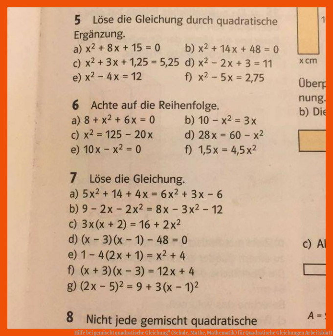 Hilfe bei gemischt quadratische Gleichung? (Schule, Mathe, Mathematik) für quadratische gleichungen arbeitsblatt