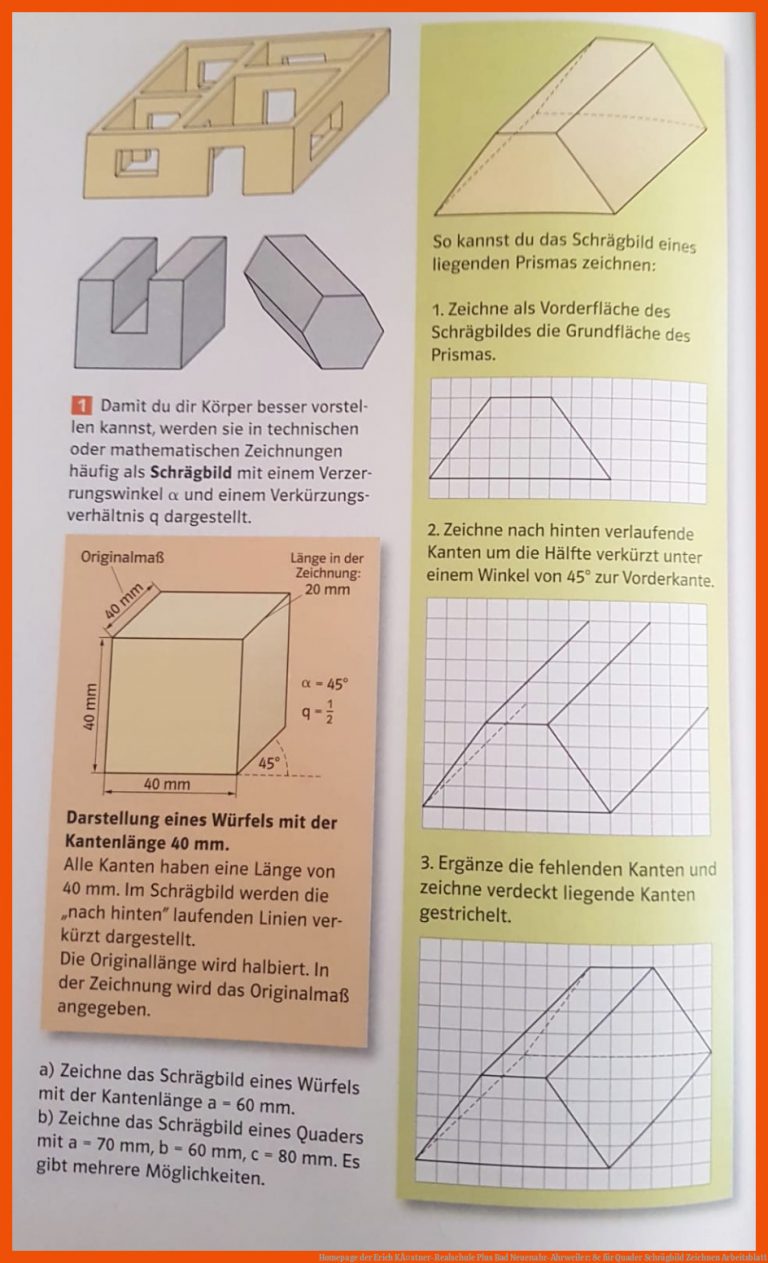 Homepage der Erich KÃ¤stner-Realschule Plus Bad Neuenahr-Ahrweiler: 8c für quader schrägbild zeichnen arbeitsblatt